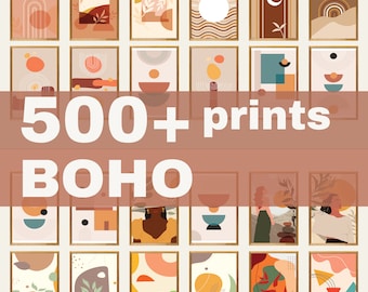 Boho Abstract Wall Art Print Set, Mid-Century Modern (Digital Download)
