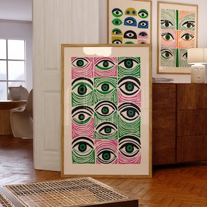 Abstract Eye Wall Art, Colorful Modern Eye Prints, Minimalist Digital Eye Poster Set, Vibrant Home Office Decor, Instant Digital Download