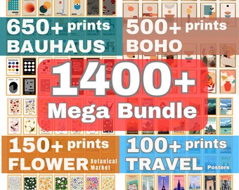 1250+ Gallery Wall Set, Mega Bundle, Bauhaus Wall Art, Boho Bohemian Poster, Flower Botanical Wall Set, Travel poster, Digital Download