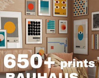 Ensemble d'affiches Bauhaus de plus de 650 impressions d'art mural imprimables premium, lot géométrique abstrait minimaliste moderne du milieu du siècle, téléchargement d'impression numérique