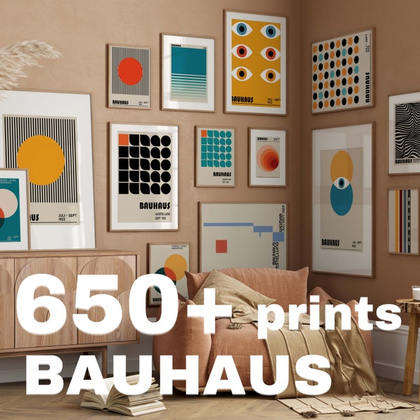 Bauhaus poster set of 650+ premium printable wall art prints mid century modern minimalist abstract geometric bundle, digital print download