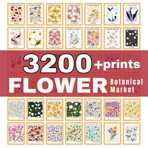 Flower Market Print Set of 3200 Flower Gallery Wall Set, Trendy Floral Posters Colorful Art Print Bundle, Botanical Art Set,Digital Download
