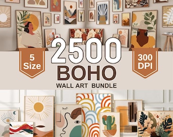 Boho Wall Collage Mega Bundle, 2500+ Abstract Art Prints (Digital Download)