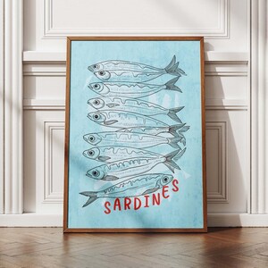 Sardine Wall Art, Sardines Tin Fish Poster, Colorful Kitchen Print, Maximalist Home Decor, Vintage Style Digital Artwork, Retro Sardine Art