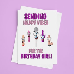 Invio di vibrazioni felici per la ragazza del compleanno / Biglietto con vibratore divertente / Biglietto divertente migliore amico / Biglietto per amico singolo / Biglietto per lei / Vibrazioni felici