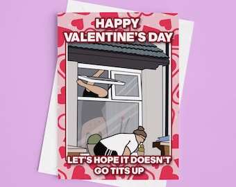 Tarjeta divertida del Día de San Valentín / Tit's Up, Falling Through Window / Tarjeta divertida de video viral / Regalo del Día de San Valentín al revés y tarjeta en topless