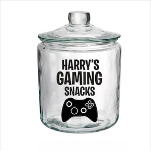 ANY Name Gaming Snacks Vinyl Decal | Custom Gamer Gift, Personalised Container Decal (NO JARS Included)