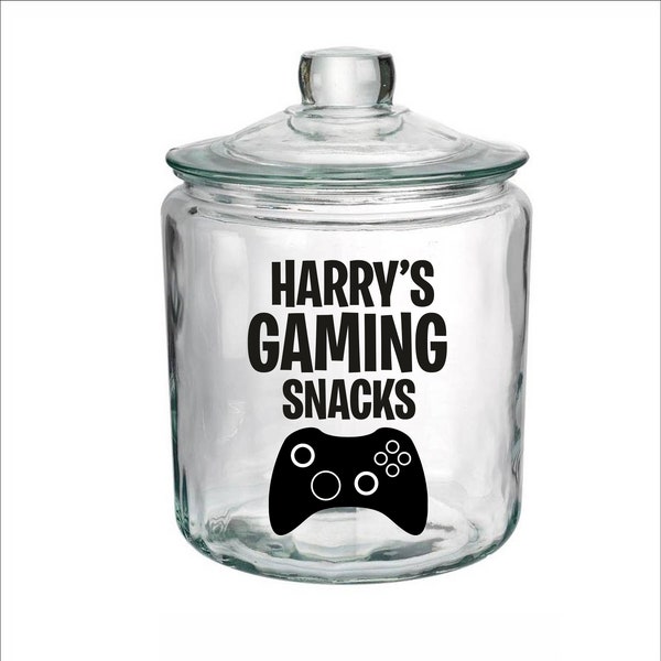 ANY Name Gaming Snacks Vinyl Decal | Custom Gamer Gift, Personalised Container Decal (NO JARS Included)