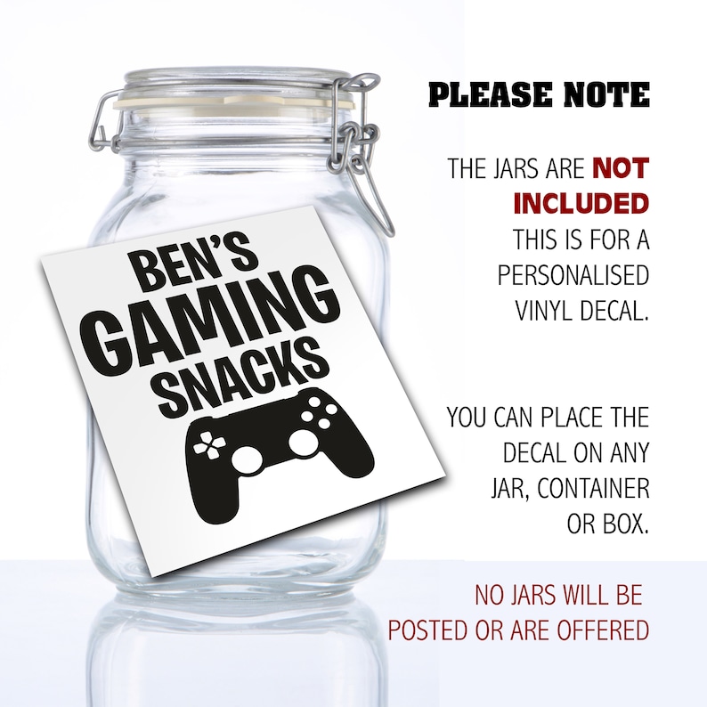 Personalised Gaming Snacks Sticker, Vinyl Decal, Label, Personalised Gamer Gift, Gaming Lover, Gift for Him, Gift for Her NO JARS INCLUDED image 2