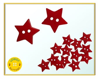Red Star Buttons with 2 Holes - 19mm - Choice of Quantity
