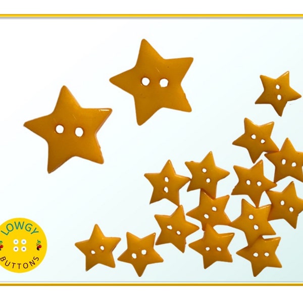 Golden Yellow Star Buttons with 2 Holes - 19mm - Choice of Quantity