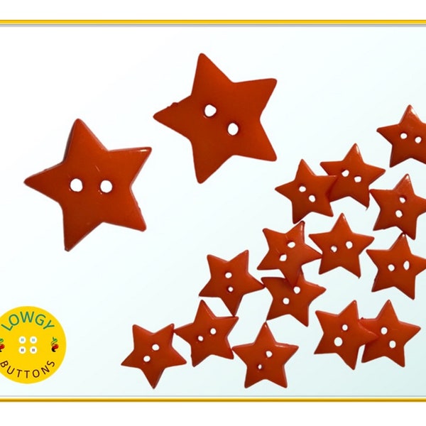 Orange Star Buttons with 2 Holes - 19mm - Choice of Quantity