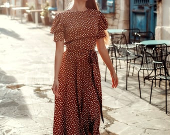 green emerald velvet dress Brown Floral Flutter Sleeve Maxi Dress - All Dresses main image 1