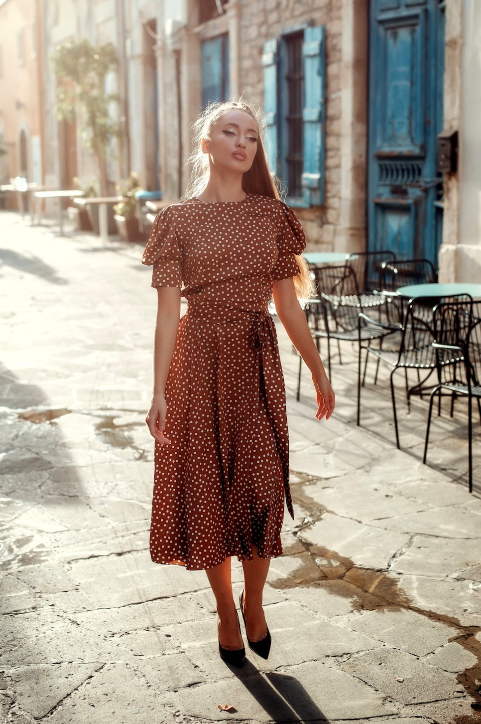 【BAON】25SS★ [BAONHAUS] Comne Banding Color Dot Midi SK Women Black & White Polka Dot Printed High-Rise Waist Thigh