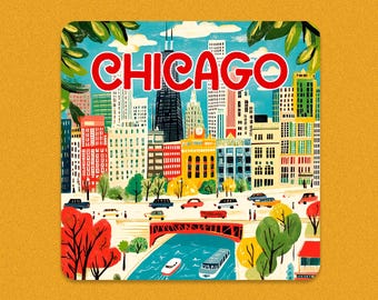 Chicago Illinois Sticker | Chicago Skyline Travel Art | Windy City Souvenir | Waterproof Matte Vinyl Decal