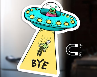UFO Fridge Magnet - Funny Alien Magnet - Space Kitchen Decor - Alien Abduction Magnet - Unique Extraterrestrial Decor