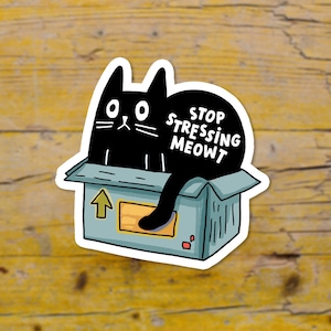 Sticker drôle de chat noir - Sticker mignon chat stressé - Sticker chat dicton cool - Sticker vinyle santé mentale - Stickers anxiété