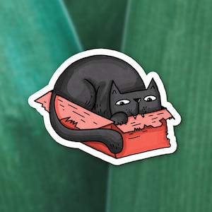 Autocollant drôle de vinyle de chat - Autocollant mignon de chat - Autocollant noir d’ordinateur portable de chat
