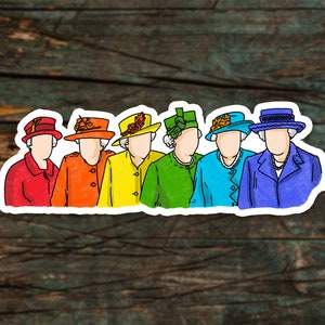 Sticker reine arc-en-ciel - Sticker reine Elizabeth II - Sticker couronne de la reine - Sticker reine d'Angleterre - Sticker famille royale britannique