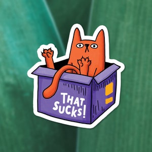 Autocollant de chat drôle - Autocollant de chat orange mignon - Autocollant d’ordinateur portable de chat cool - Autocollant en vinyle qui suce - Autocollant de chat gingembre