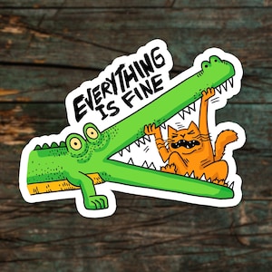 Autocollant crocodile drôle - Autocollant humour chat orange - Autocollant vinyle animal - Autocollant cool pour ordinateur portable - Autocollant bouteille d’eau optimiste