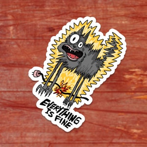 Sticker drôle de chat noir - Sticker vinyle animal - Sticker humour chat - Sticker This is fine - Sticker optimiste