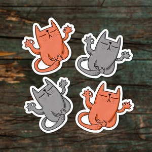 Pack d’autocollants de chat mignon - Autocollants de chat méditant drôles - Autocollant en vinyle de chat orange - Autocollant d’ordinateur portable de chat gris cool - ensemble d’autocollants de boîtier de téléphone