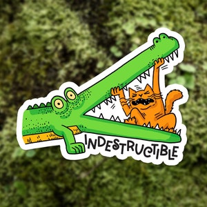 Autocollant drôle de chat orange - Autocollant d’humour crocodile - Autocollant en vinyle animal cool - Autocollant d’ordinateur portable sarcastique - Autocollant optimiste