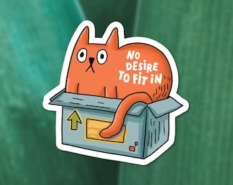 Sticker vinyle chat drôle - Sticker chat orange mignon - Sticker chat cool pour ordinateur portable - Stickers sarcastiques - Sticker chat roux