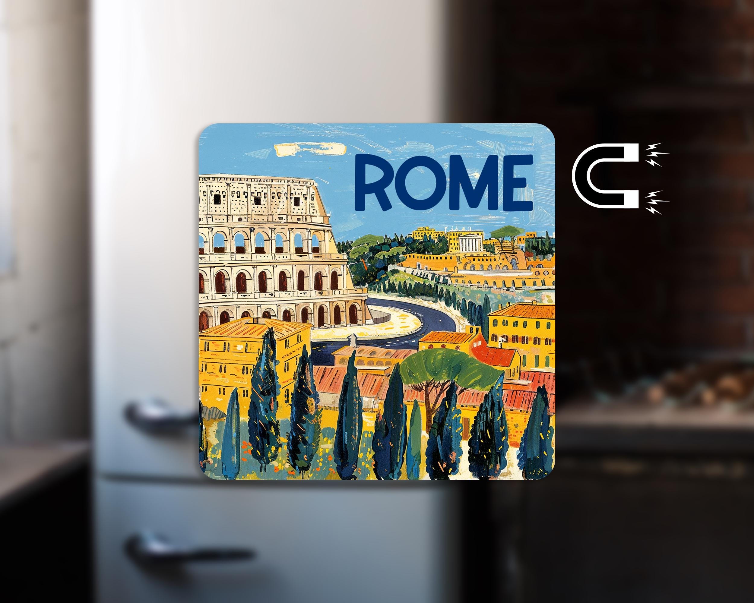 Magnete Per Frigorifero 3D Roma Italia - Souvenir Rotondo In Poliresina 10x10 Cm, Decorazione Casa Fatta A Mano