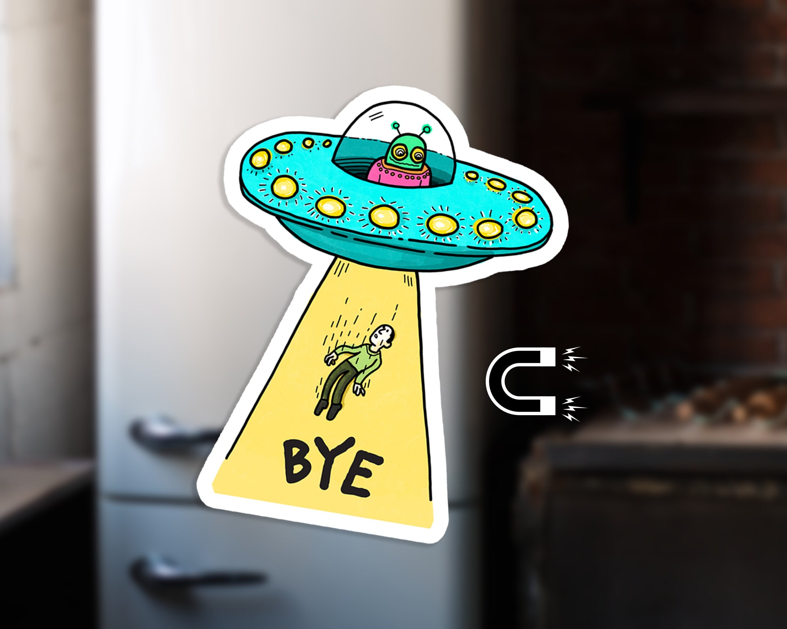UFO Fridge Magnet - Funny Alien Magnet - Space Kitchen Decor - Alien ...