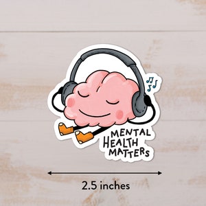 Cute Brain Vinyl Sticker - Mental Health Matters Sticker - Good Vibes ...