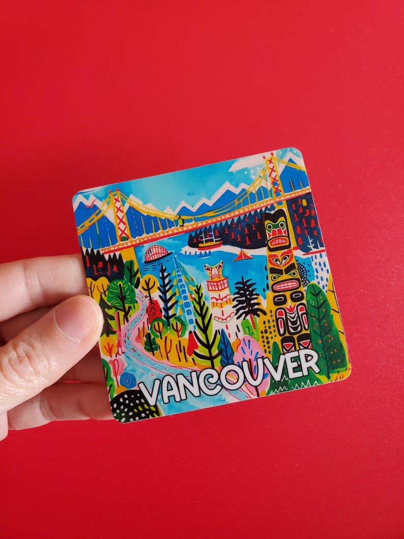 Magneet Vancouver Canada | Pacific Northwest-kunst | Reissouvenir Brits-Columbia | Matte koelkastmagneet afbeelding 3