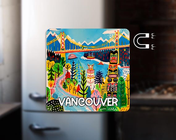 Vancouver Canada Magnet | Pacific Northwest Art | British Columbia Travel Souvenir | Matte Fridge Magnet
