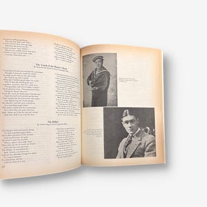 May include: An open book with black and white photos of two men. The book contains poems titled "The Touch of the Master's Hand" and "The Killjoy".