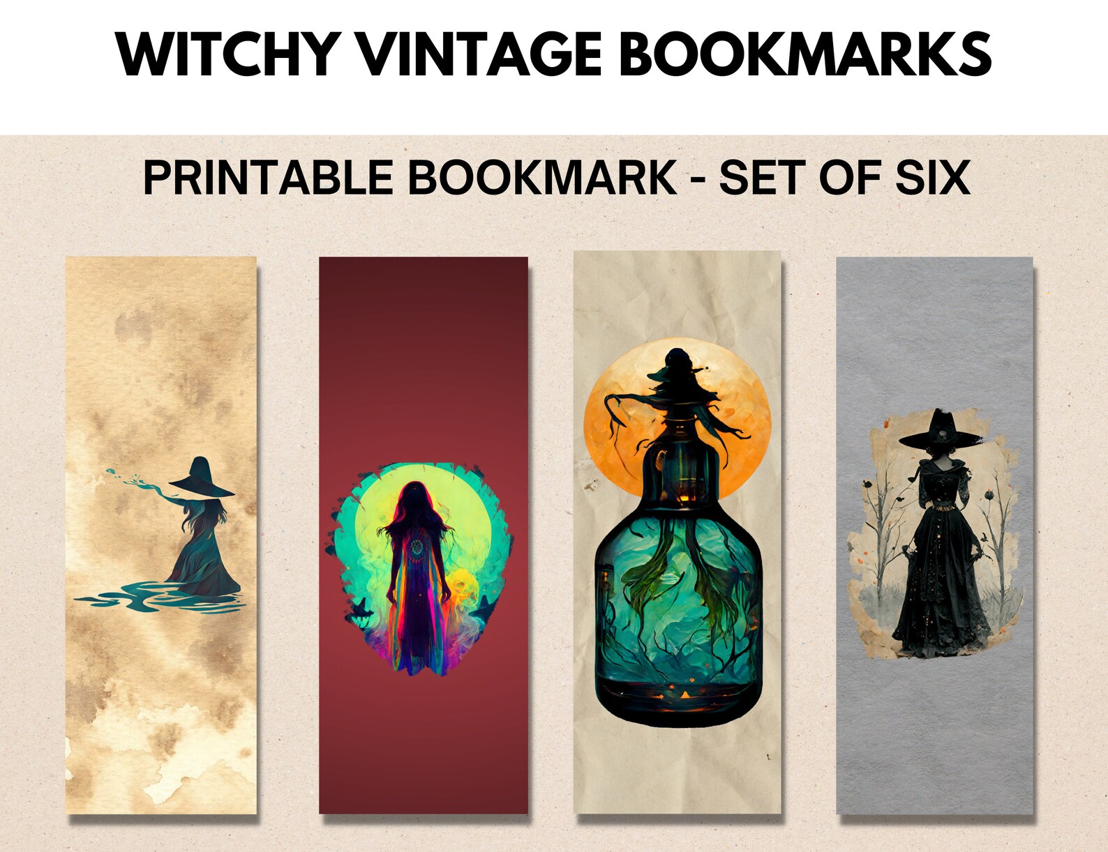 Printable Witchy Vintage Bookmarks Printable Bookmarks Set Bookmarks Digital Bookmark Instant ...