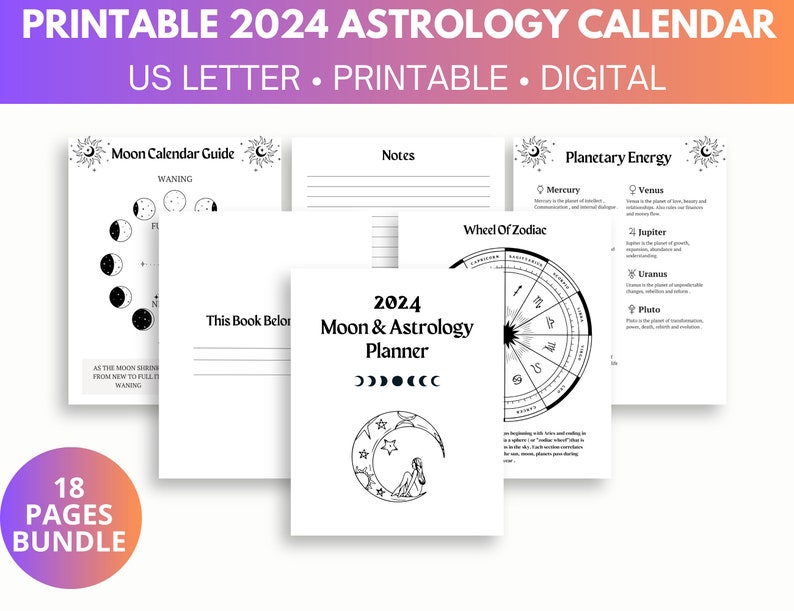 Printable 2024 Moon Astrology Calendar Etsy