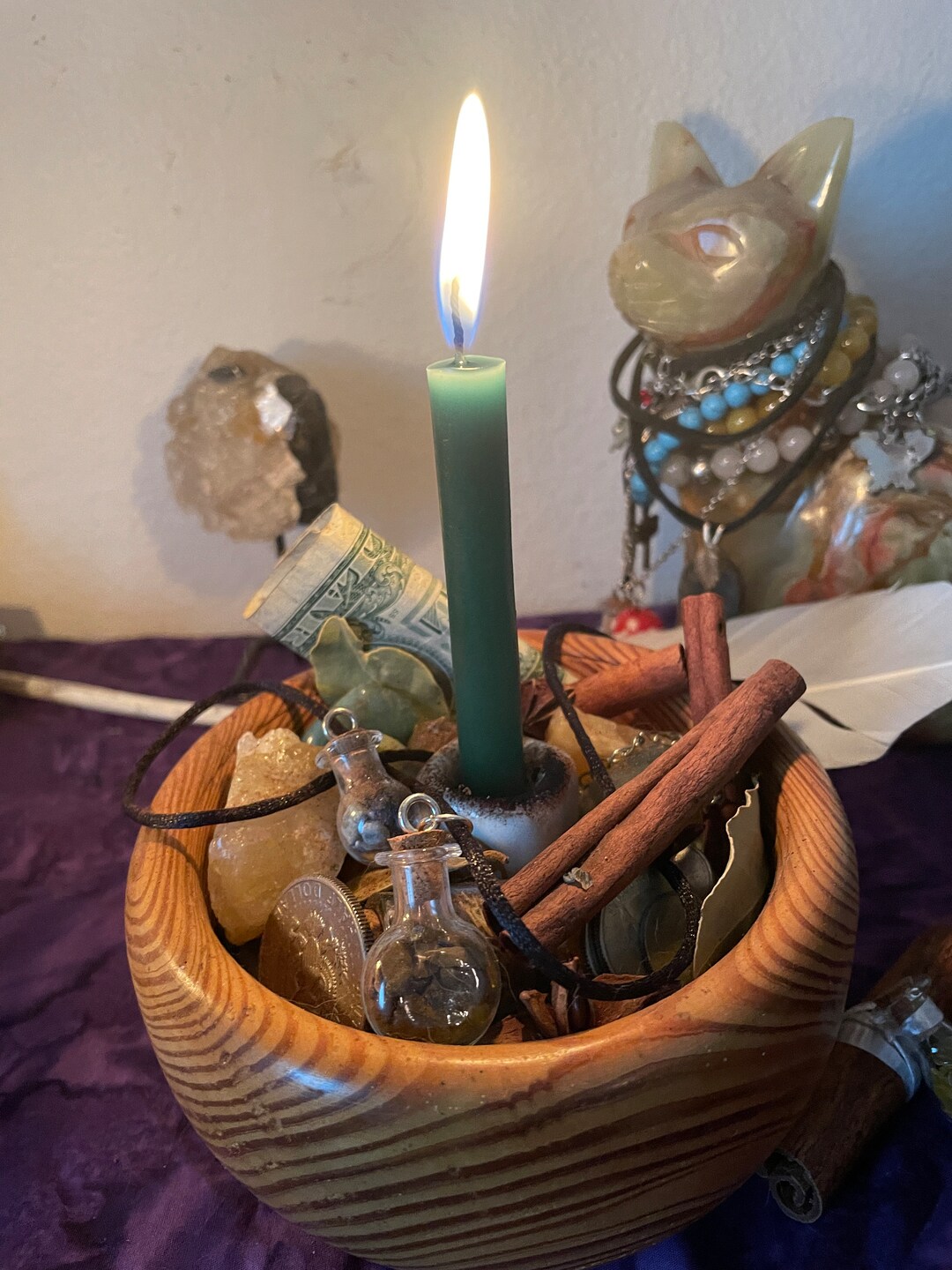 Money Bowl Kit: Prosperity Spell With Gemstones, Herbs & Green Candle ...