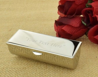 Engraved Personalised Silver Finish Lipstick Holder with Mirror Novelty Gifts Presents For Womens Birthdays