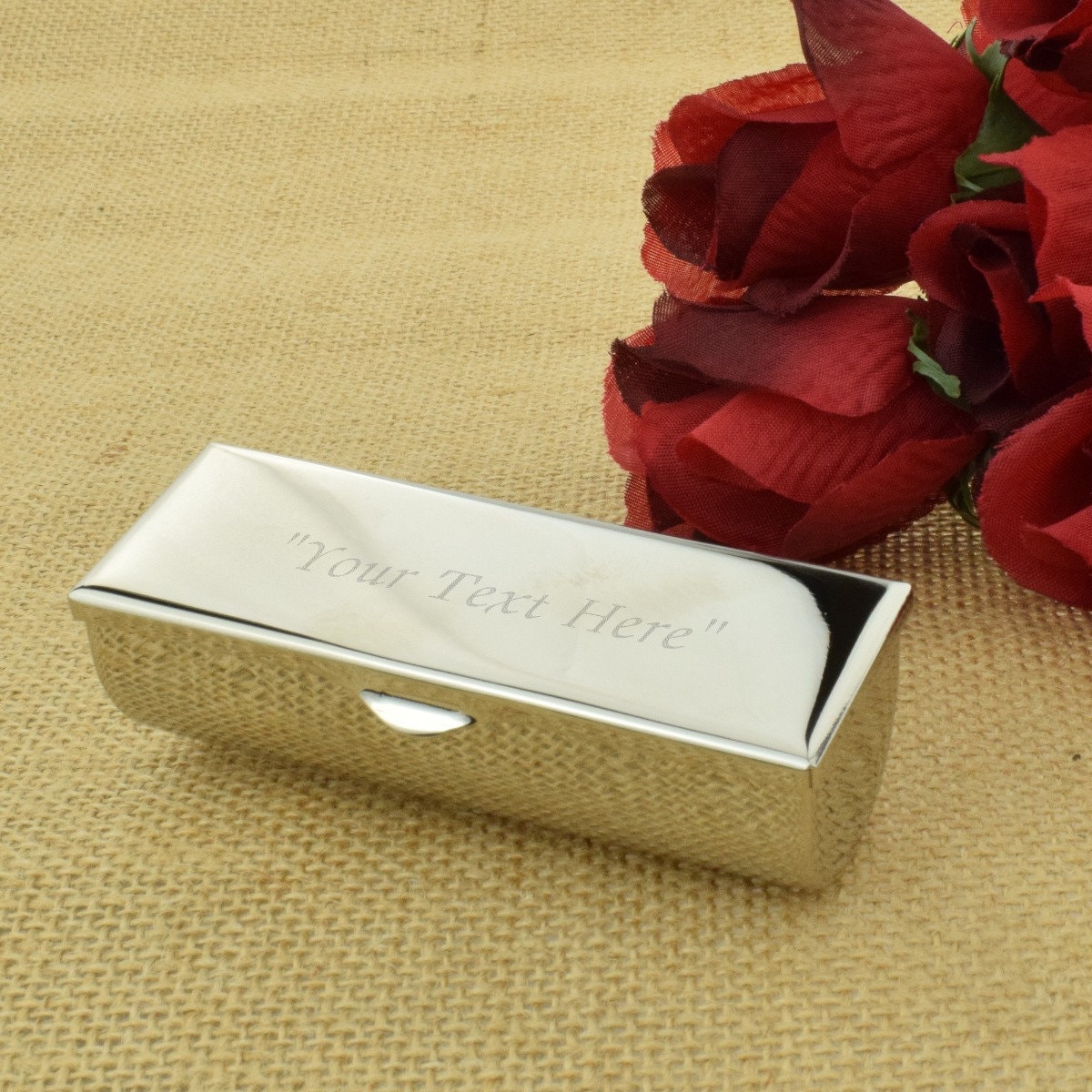 Personalised Silver Finish Lipstick Holder with Mirror