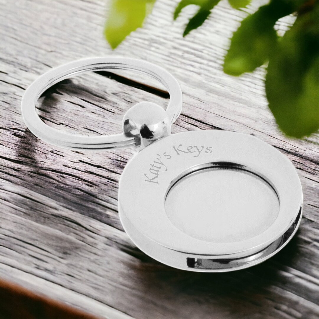 Key Ring Present Personalised Shopping Trolley Token Keyring Round Engraved Custom Name ...