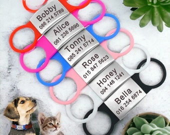 Custom Engraved Silicone Slide-On Pet ID Tags for Dogs & Cats - Durable Elastic Address Tags