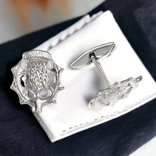 Sterling Silver Scottish Thistle Cufflinks Gifts Presents Ideas For Men and Womens Weddings and Birthdays