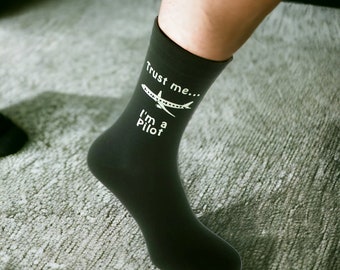 Trust me I'm a Pilot with Plane Image Mens Black Socks Personalised  Gift Box Gifts Presents Ideas For Men and Womens Weddings and Birthdays