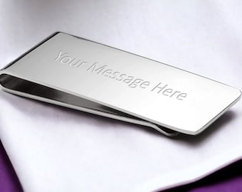 Personalised Money Clip Engraved Custom Name Message Polished Metal Slim Wallet Alternative Gift Present for Men Dad Husband