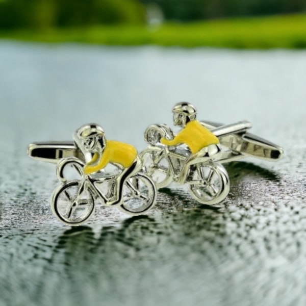 Cyclist Yellow Jersey Bike Cycle Cufflinks Novelty Gifts Presents For Men Weddings and Birthdays