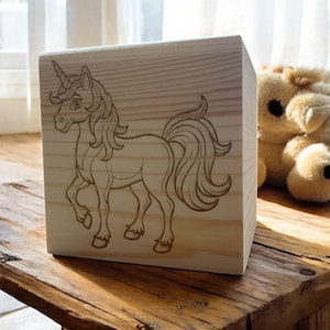 Personalised Wooden Unicorn Piggy Bank for Kids - Custom Engraved Money Box - Perfect Gift for Little Dreamers and Unicorn Lovers