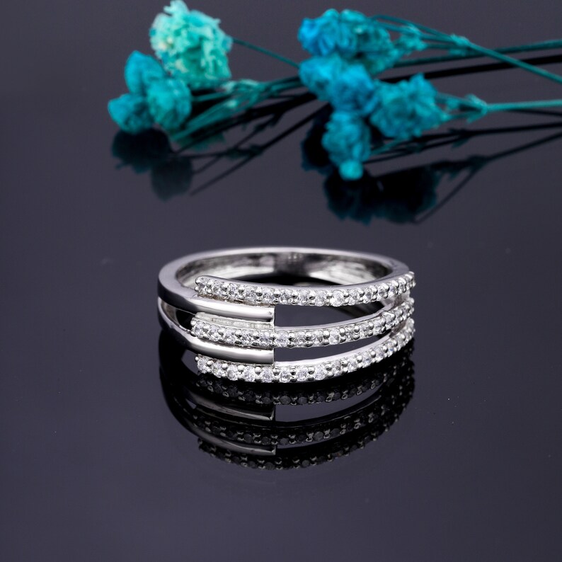 Parallel Rings Diamond Parallel Line Ring, Stacking Rings for Women Round Lab Grown Diamond ...