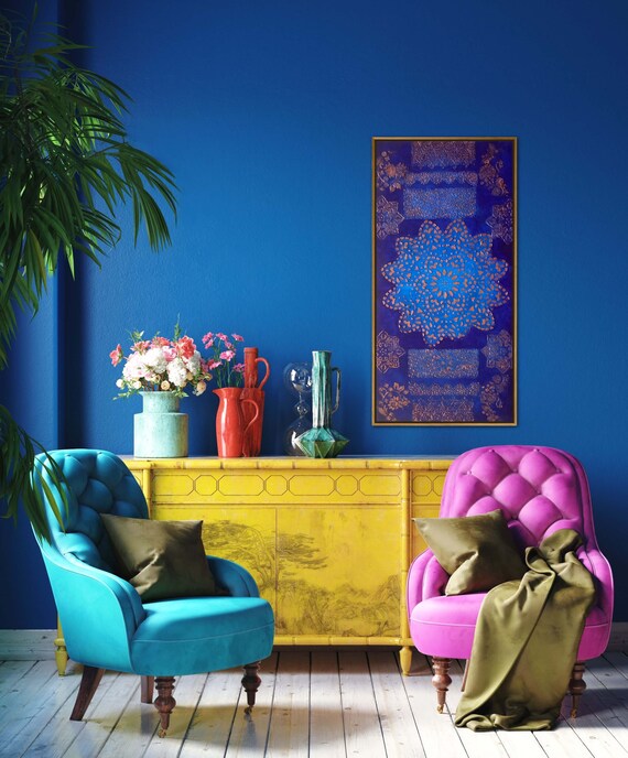 Very Beautiful Royal Blue Wall Art With Textured Paint in Etsy