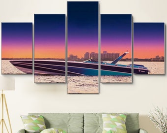 Speed Boat 5-częściowy obraz na płótnie, duża oprawiona sztuka ścienna, ekstra duża oprawiona sztuka ścienna, 5-panelowy obraz na płótnie w ramie, nowoczesna sztuka abstrakcyjna